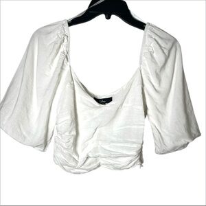 Lulus women’s White Pleated ruched Puff Sleeve Crop Top size Small coquette